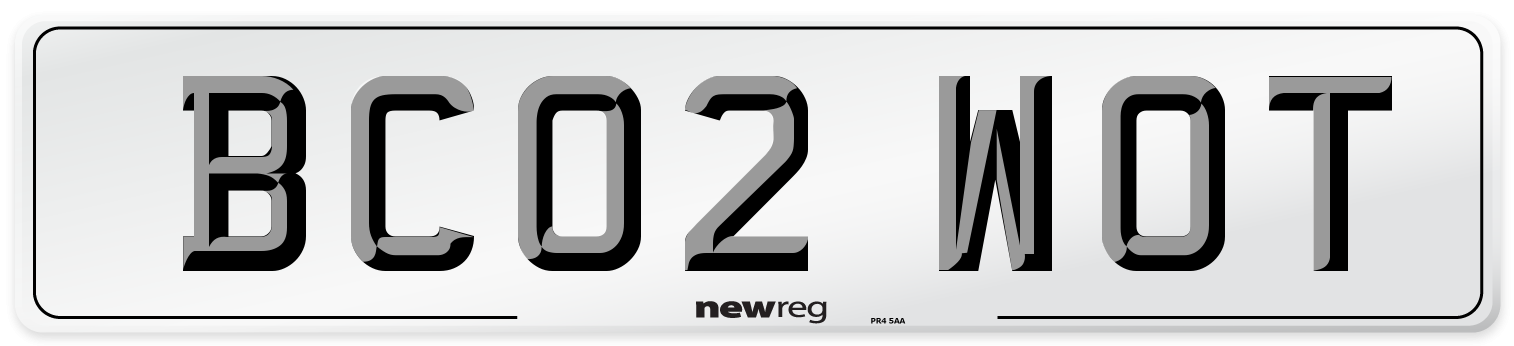 BC02 WOT Number Plate from New Reg